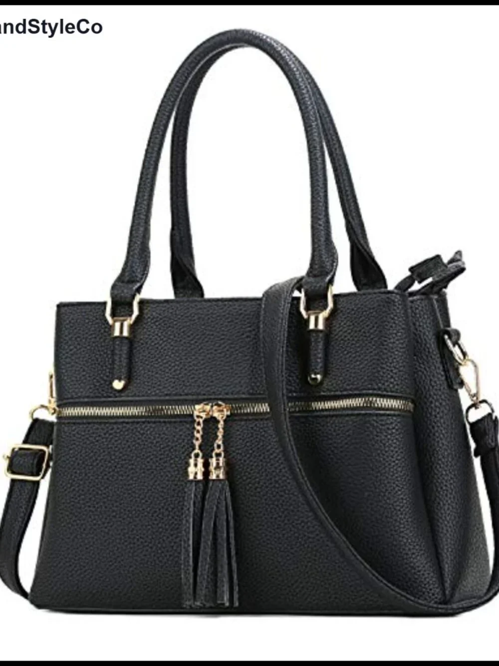 Medium Satchel Bag with 3 Compartments - Top Handle Faux Leather Purse